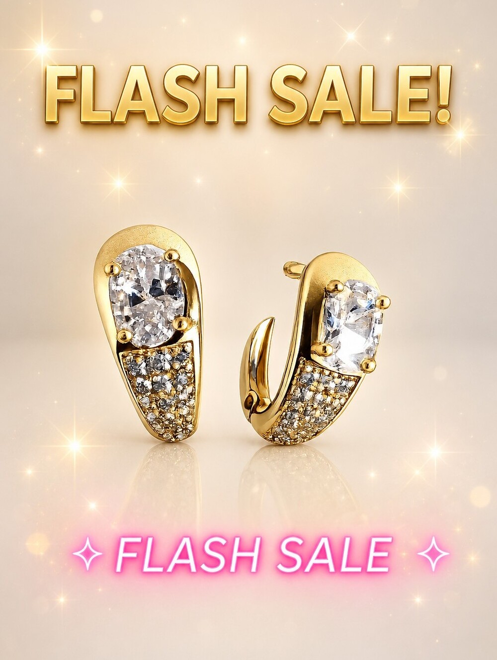 Gold Plated CZ Huggie Hoop Earrings Oval Crystal Pave Dainty